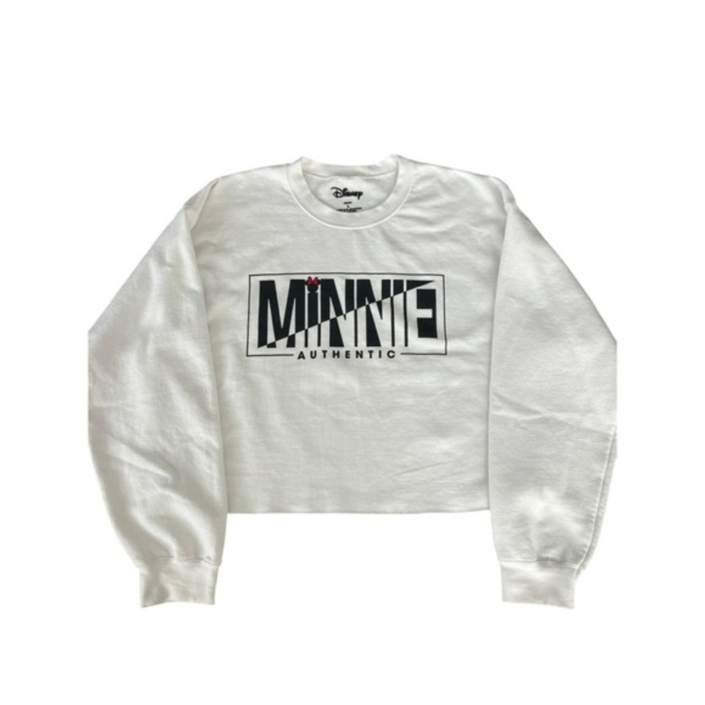 Disney Minnie Mouse Authentic‎ Cropped Sweatshirt White Pullover Top - Women's